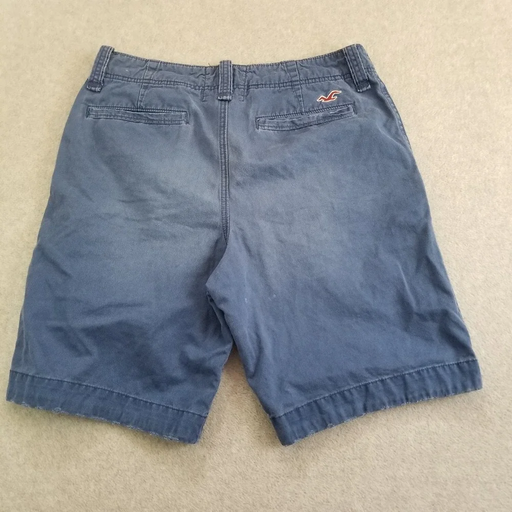 Hollister Shorts Mens 34 Blue Chino Flat Front Casual Embroidered Seagull Y2K